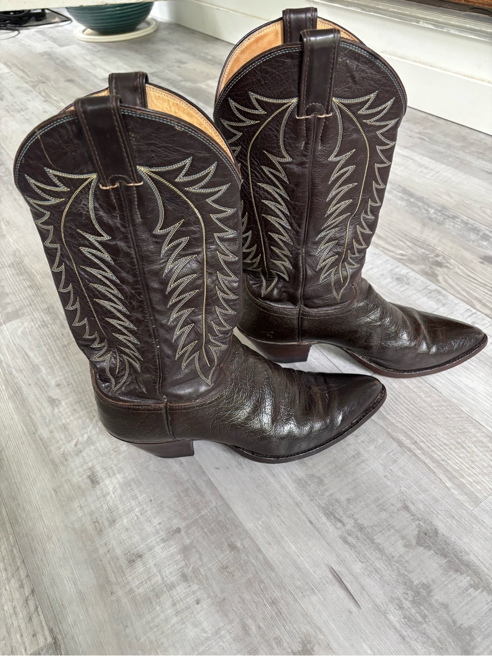 Justin Style 1606 Vintage Leather Cowboy Boots Dark Brown Men's Size 9 1/2 D